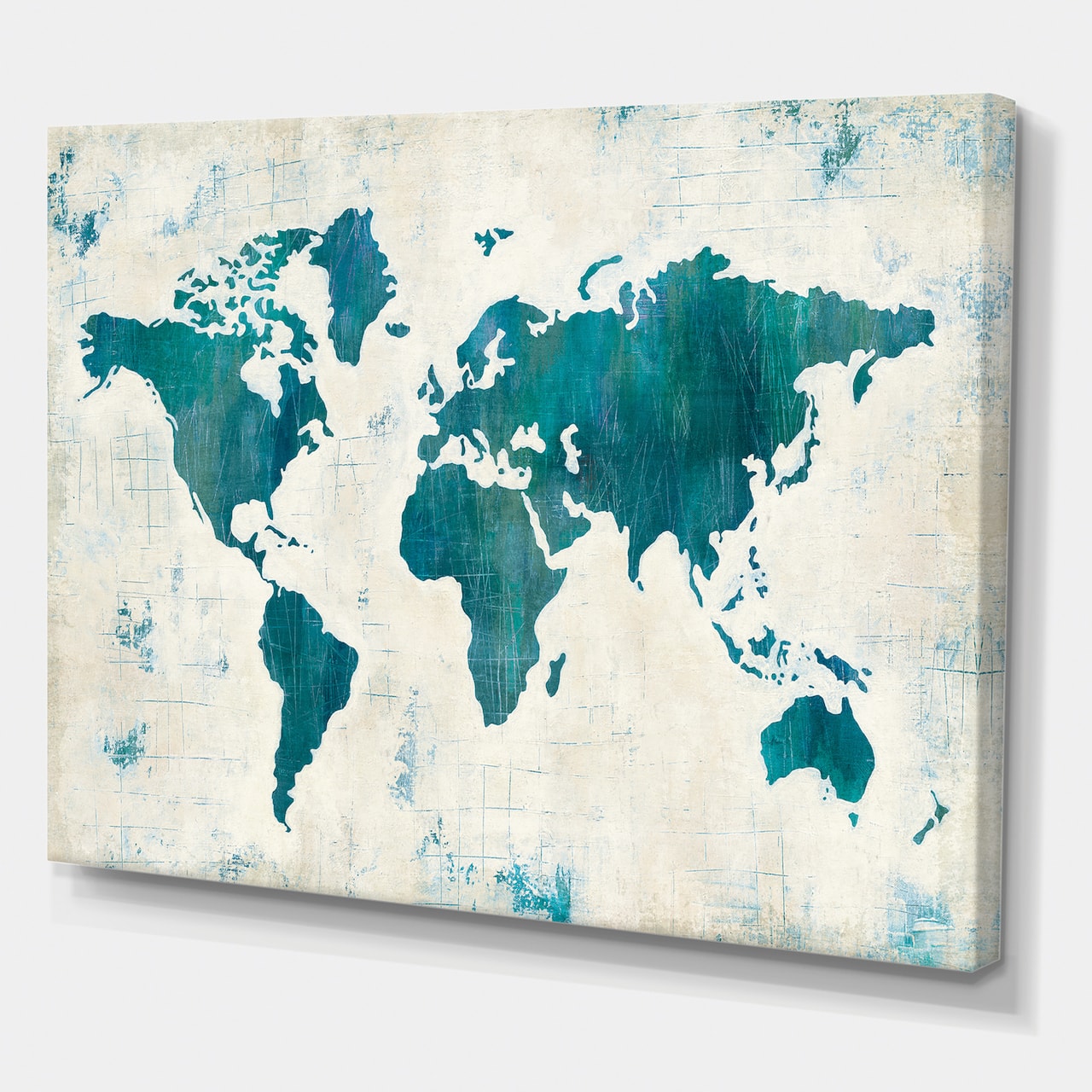 Designart - Discover the World Map in Blue - Traditional Canvas Artwork